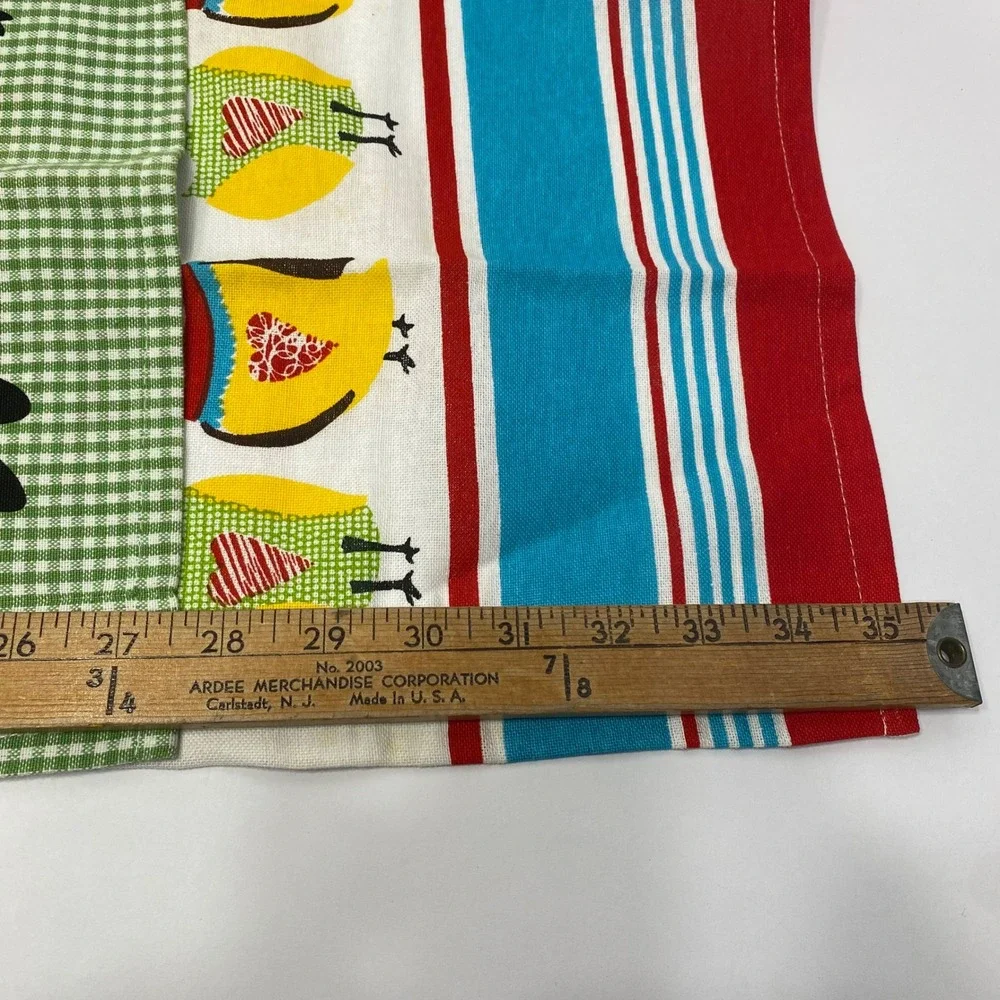 Two Vintage Kitchen Tea Towels Multi Excellent Bird Gingham Striped Retro